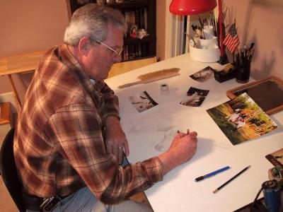 Artist at work in studio